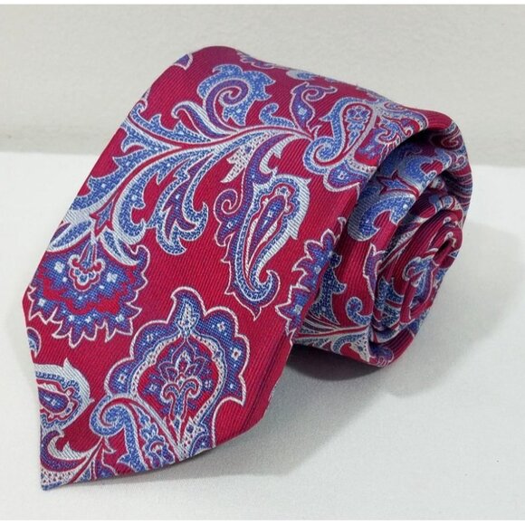 Ike Behar Mens Necktie Red & Blue Paisley Silk Tie 59.5" X 3.75" - Picture 2 of 9